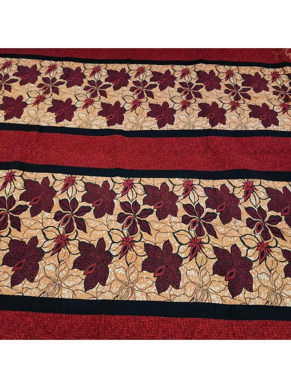 Beautiful Handmade Floral Quilt Maroon Floral Embroidery Black Yellow Leaves